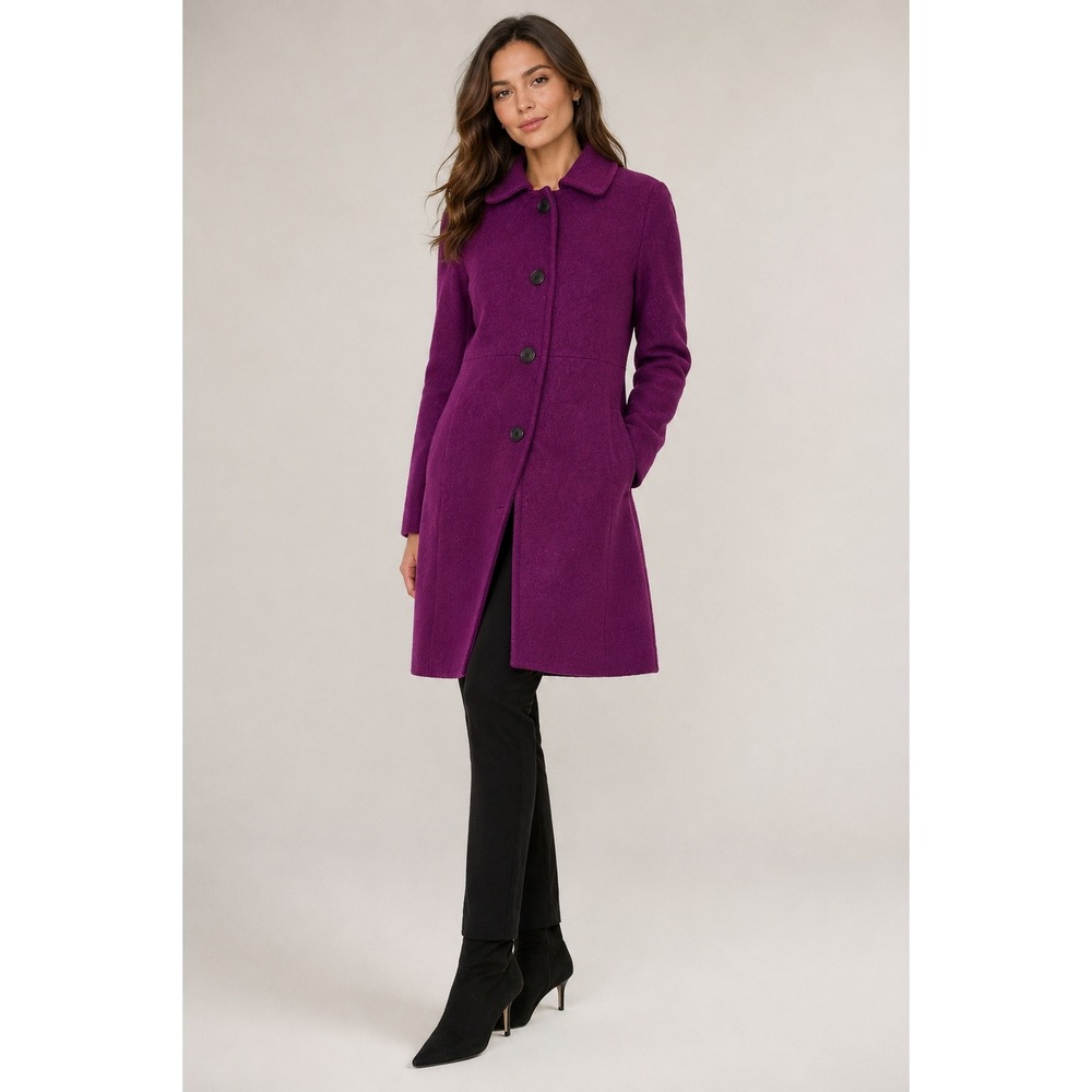 Lands' End Wool Blend Coat Women's Sz 10 Plum Purple Button Front Winter Jacket